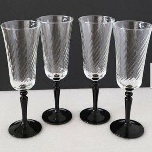 Vintage Black Stemmed Swirl Champagne Flutes , Wine Glasses Set of 4